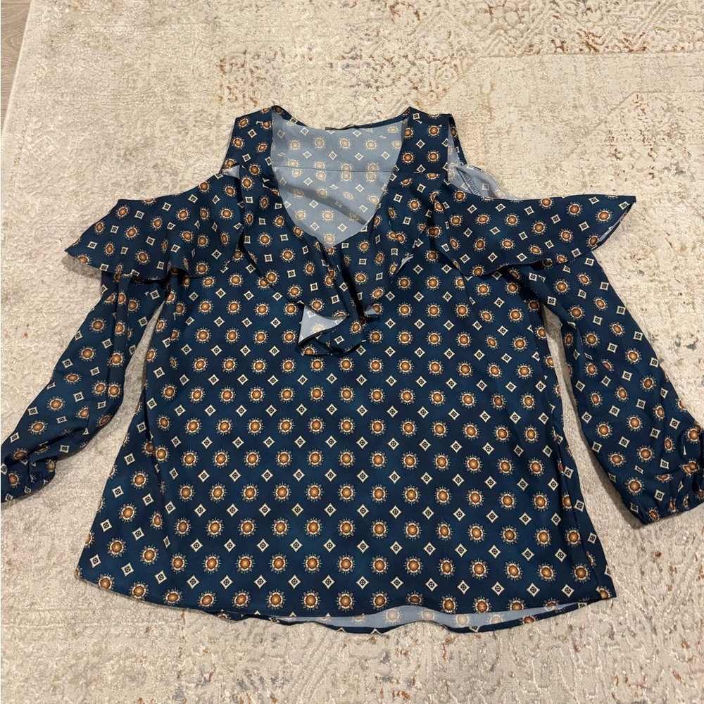 Elegant Navy Patterned Blouse